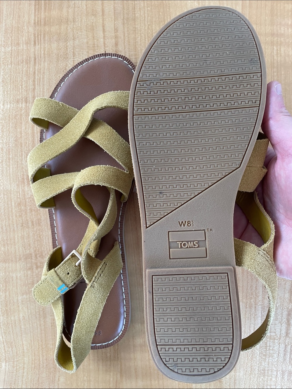 Toms Women’s Olive Suede Strappy Slingback Sandals Size 8.5 Beach Summer